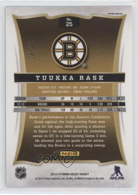 2013-14 Panini Select Green Prizm /25 Tuukka Rask #25 - Image 2 of 2