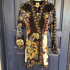 Anthropologie Farm Rio FLORAL WRAP Mini Dress Long-Sleeve Dynamic Statement Bold