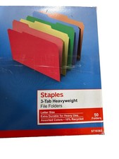 Staples Heavyweight File Folders 3-Tab Letter Size Assorted Colors 50 Per Pack