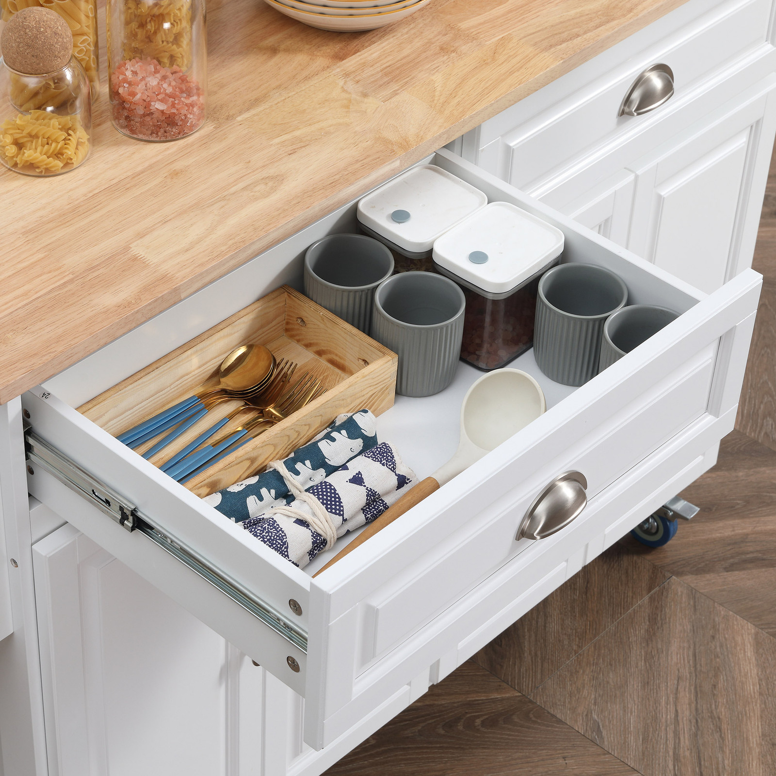 Kitchen Cart Island with Drop Leaf, White