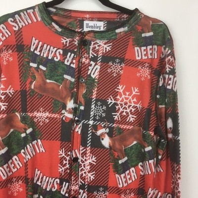 Wembley Adult S/M One Piece Sleeper/pajamas Deer Santa Christmas Plaid holiday