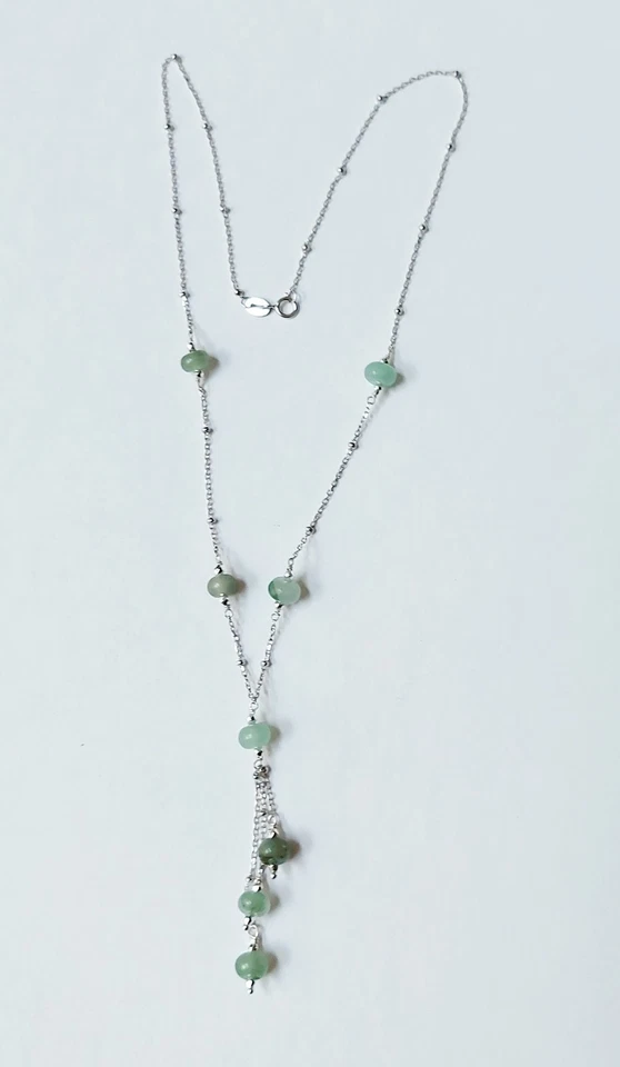 Collana in argento 925 rodiata con giada verde a rondelle alternata ad ematite - Immagine 3 di 4