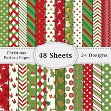 48PCS Christmas Scrapbook 12x12in Xmas Scrapbook Specialty Papers 24 Styles R...