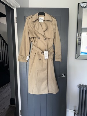 Zara Water Repellent Trench Coat Beige Size Medium BNWT UK