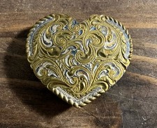Vintage Heart Shaped Crumrine Belt Buckle Heavy Silver Plate On Bronze USA Made