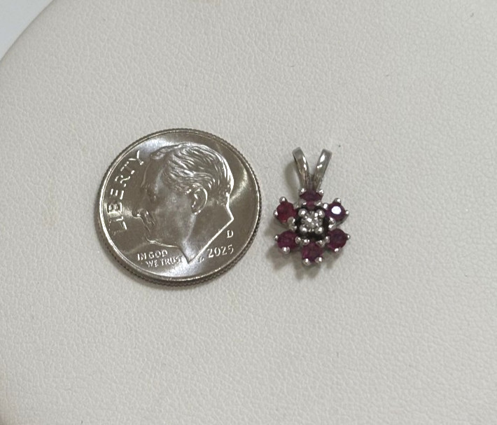 Vintage 14k Solid White Gold Ruby & Diamond Tiny … - image 2