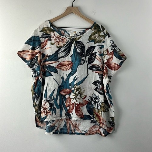 C&C California 100% Linen Tropical Floral Boxy Oversize Top Womens Size 2X