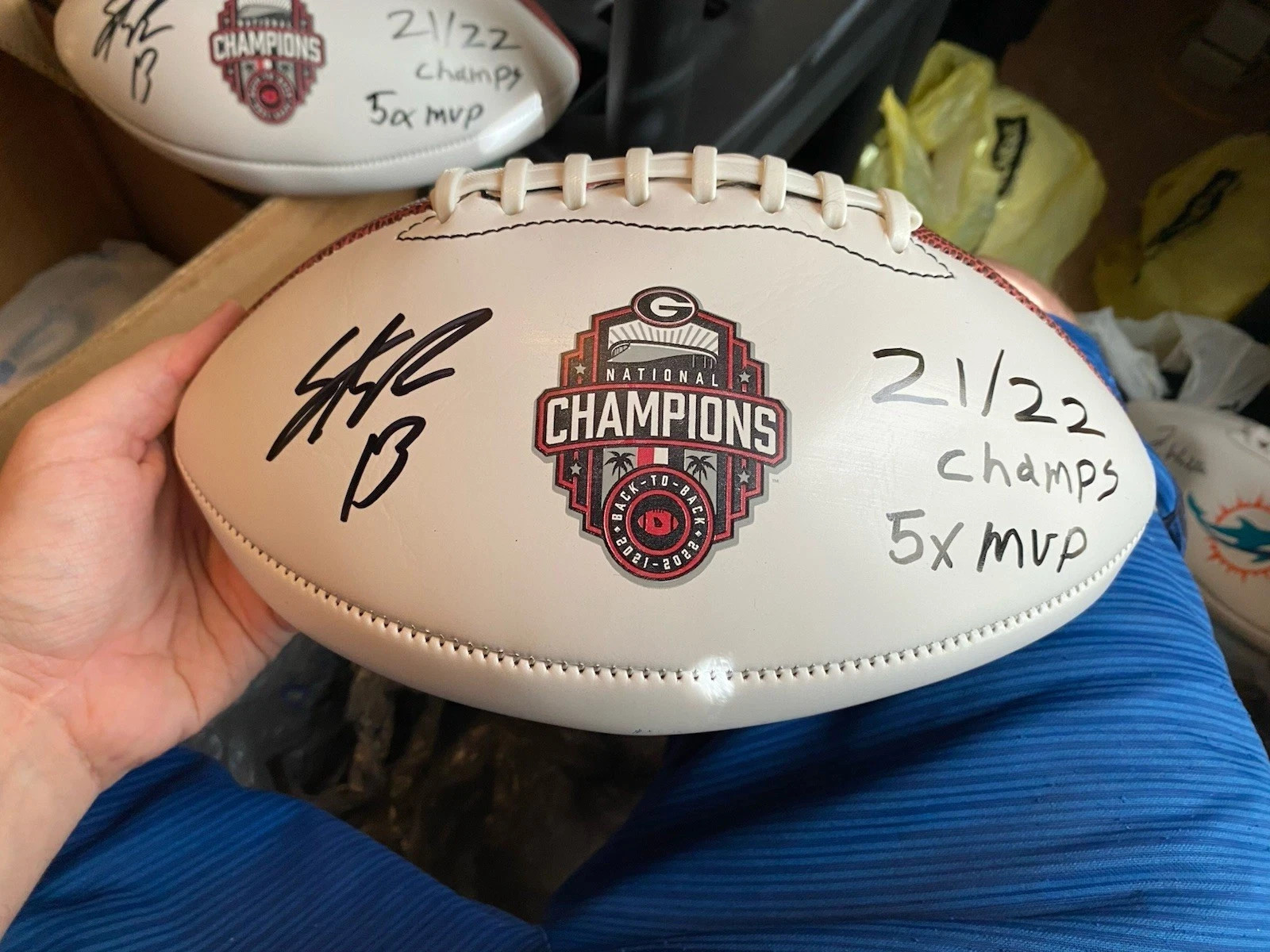 Stetson Bennett Autographed Signed Georgia Bulldogs Back To Back Champs Ball W/ Beckett COA 