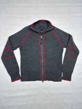 Athleta Women s Full Zip Merino Wool Blend Sweater Jacket Gray Red Stitch Size S