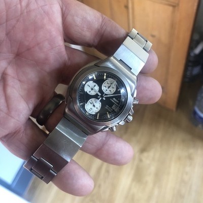 Citizen Oxy reverse panda unusual bracelet Chrono Watch  0510 ultra sonic clean