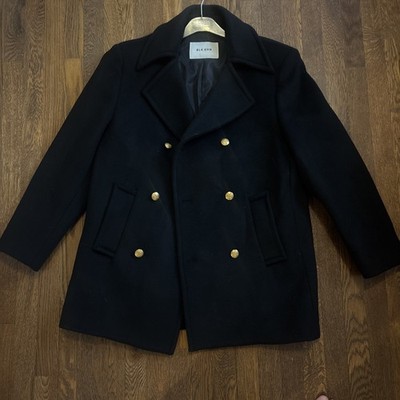 BLK DNM Men s Double Breasted Wool Overcoat Gray Luxury Jacket Size XL / 52