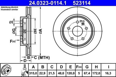 2 x brake disc ATE 24.0323-0114.1 for Opel