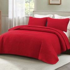 Ultra Soft Queen Quilt Bedding Set, Lightweight Microfiber Red Quilts Bedspre...