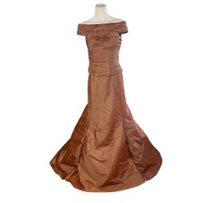 JS Collections Off Shoulder Shirred Taffeta Gown in Copper Size 6 US