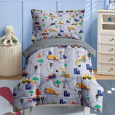 4 Pcs Comforter Set Toddler Size, Construction Vehicles Car Bedding for Kids ...