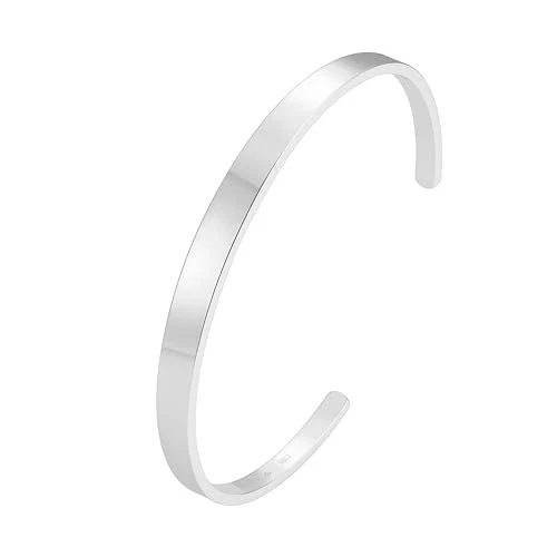 Bracelete de punho em tom de prata em ródio sobre bronze, branco, 8" - Imagem 2 de 4