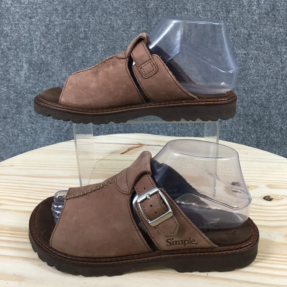 Sandalias simples para mujer 7,5 alineación 9818 cuero marrón sin cordones cómodas deslizables planas Foto 3 de 4