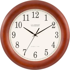 12.5 Inch Cherry Wood Atomic Analog Clock (WT-3122A-INT)