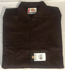 Dickies Men’s Brown Long Sleeve Button Front Shop Mechanics Work Shirt, Twill XL