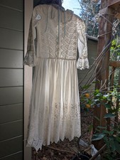 Antique Edwardian Lawn Dress Cotton Lace 34" long Girl Beautiful Rare 1890's 