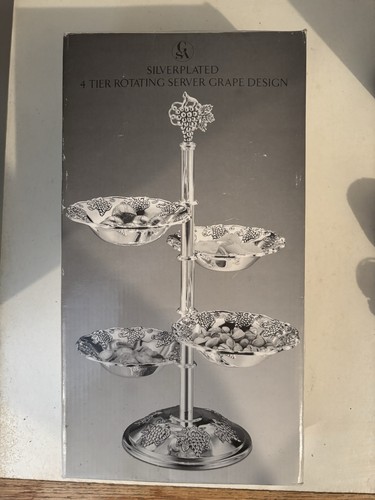 Vintage Godinger Silver Co limitierte Silberplatte 4-stufig drehbare Traube Design Neu im Karton