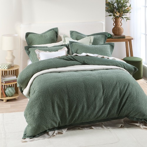 Waffle Dark Green Quilt Cover Set - Picture 6 of 6