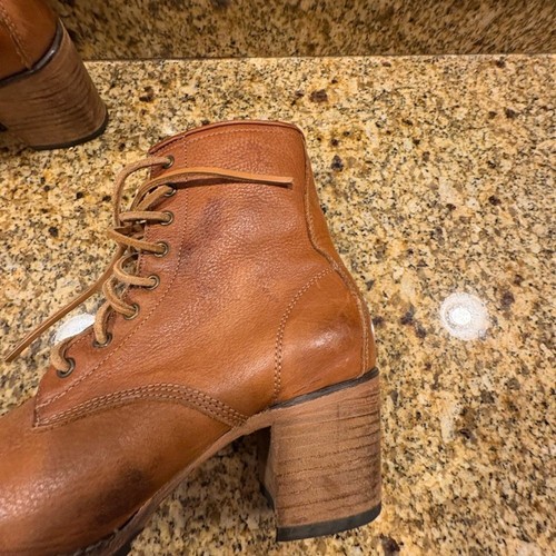 Freebird Cavalier hellbraune Leder-Schnürstiefel mit seitlichem Reißverschluss Größe 10 Blockabsatz - Bild 6 von 9