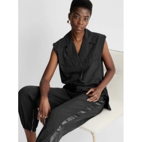 Future Collective Kahlana Barfield Sz L Black Button Collared Oversized Utility