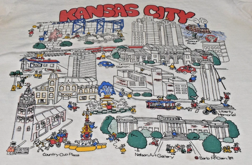 Vintage T-Shirt Kansas City Sketch Map Size M 80s Screen Stars Grunge c.1989 - Image 4 of 4
