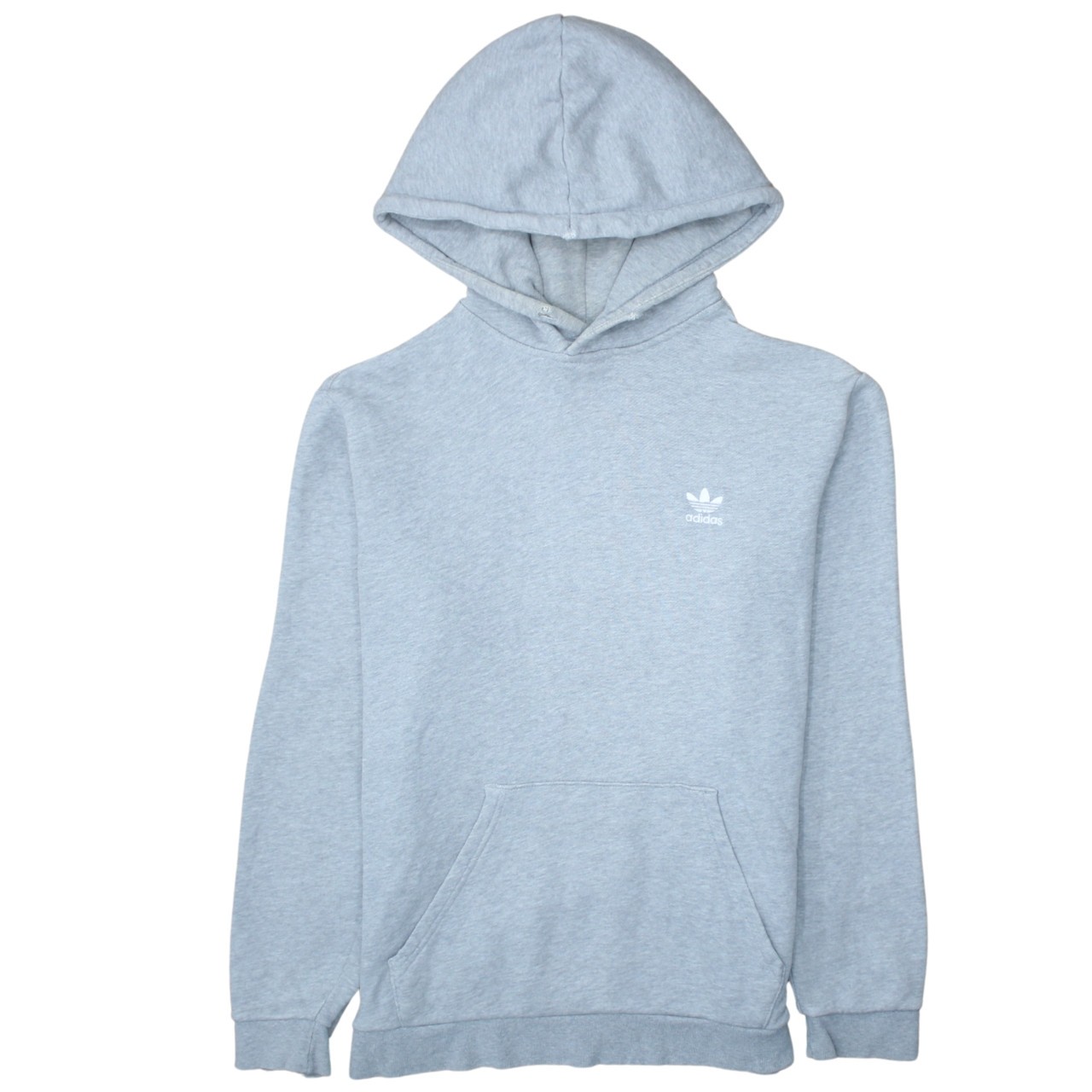 Adidas Mens Hoodie Grey Fleece Pullover Embroidered Trefoil Logo Kangaroo M
