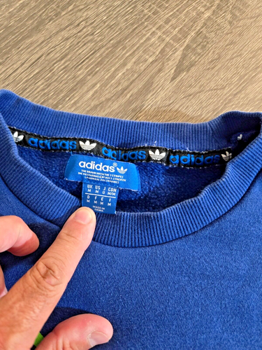 Adidas Originals TREFOIL Sweatshirt Crew Neck BLUE Lime Graphics Classic Medium - Picture 3 of 8