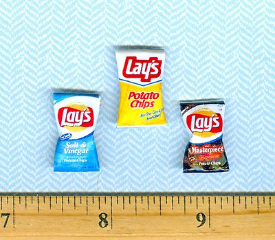 DOLLHOUSE Miniature 3 Different Flavors Lunch size Potato Chip Bags