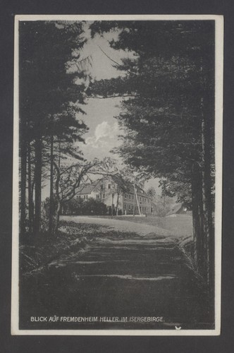 AK Isergebirge, Blick auf Fremdenheim Heller, gel. 1931 Wigandsthal, Meffersdorf