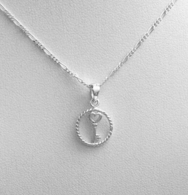 925 Silver Heart Key Necklace 20'' long / Cadena Llave Corazon plata- ESN12