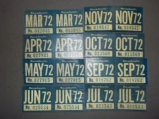 1972 Massachusetts Original Unused License Plate Expiration Stickers 