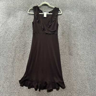 Y2k Max Studio Babydoll Dress Women XS Brown Ruffle V Neck Romantic Party Grunge