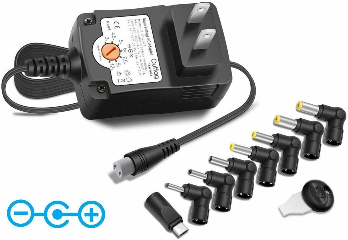 15W Multi-Tips Switching Replacement Power Supply Cord for Universal AC ...