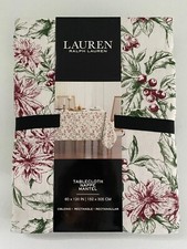 New Ralph Lauren Oblong Tablecloth 104 120 Napkins Green Red Flowers 100 Cotton