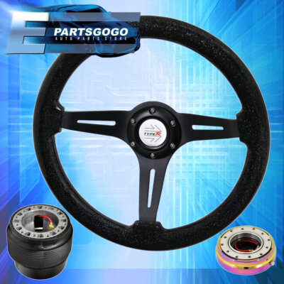 Steering Wheel Black Wood Grain Sparkling + Slim Quick Release For 89-05 Eclipse