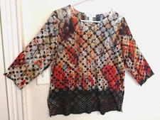 CJ Banks Womens Blouse X Plus Black Polka Dot Rhinestones Shirt Top 3/4 Sleeve