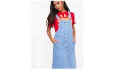 Pretty Little Thing Button Front Denim Pinafore Dress UK XS RRP £40 LF8 NN 22