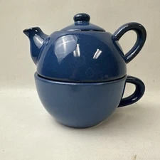 Pier 1 Stoneware Teapot Mug Set Stackable Teapot Lid And Cup