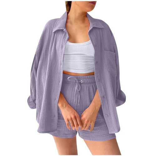 Sommer Damen Musselin Bluse Shirt und Shorts Kleidung Set Strand Outfit Zweiteiler - Bild 6 von 45