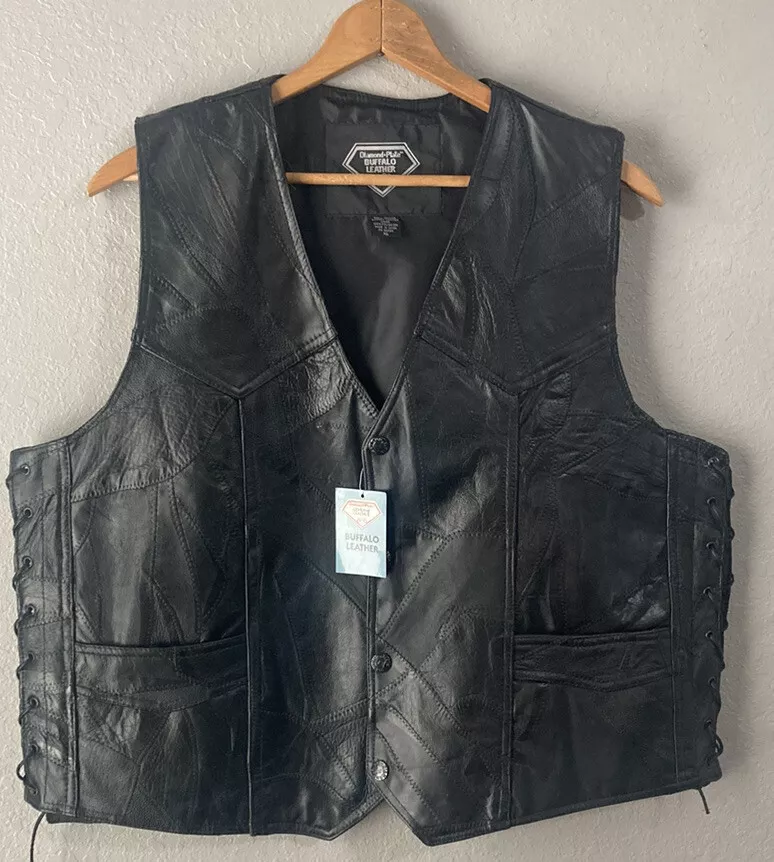 Diamond Plate Buffalo Leather Vest Mens Black Size 2X New with Tags