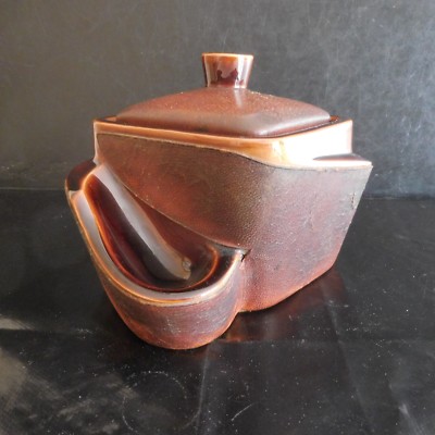 Pfeifentabakdose Steingut Leder Handarbeit LONGCHAMP Art Deco Design Frankreich N3130