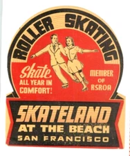 Skate at the Beach ~SKATELAND - SAN FRANCISCO CA~ Rollerskating / Luggage Label