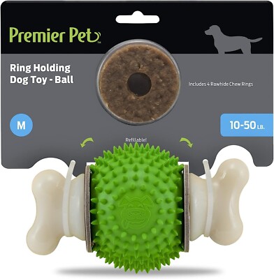 Premier Pet Ring Holding Dog Toy for Medium Dogs Ball w/ Refillable Chew  Rings