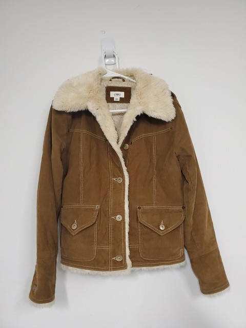 Cato vintage brown faux fur lined corduroy coat womens sz.small CUTE | eBay