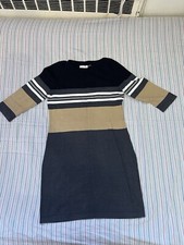 Calvin Klein Dress L Striped Gray Long Sleeve Wool Blend Knee Length