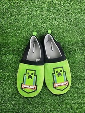 MINECRAFT Little  Big Boys Creeper Licensed Slipper Size 4-5 House Shoe NEW